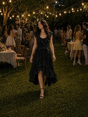 NWT Free People Black Ruffle Hi/Low Midi Dress Cottagecore Boho SZ XS/Tp